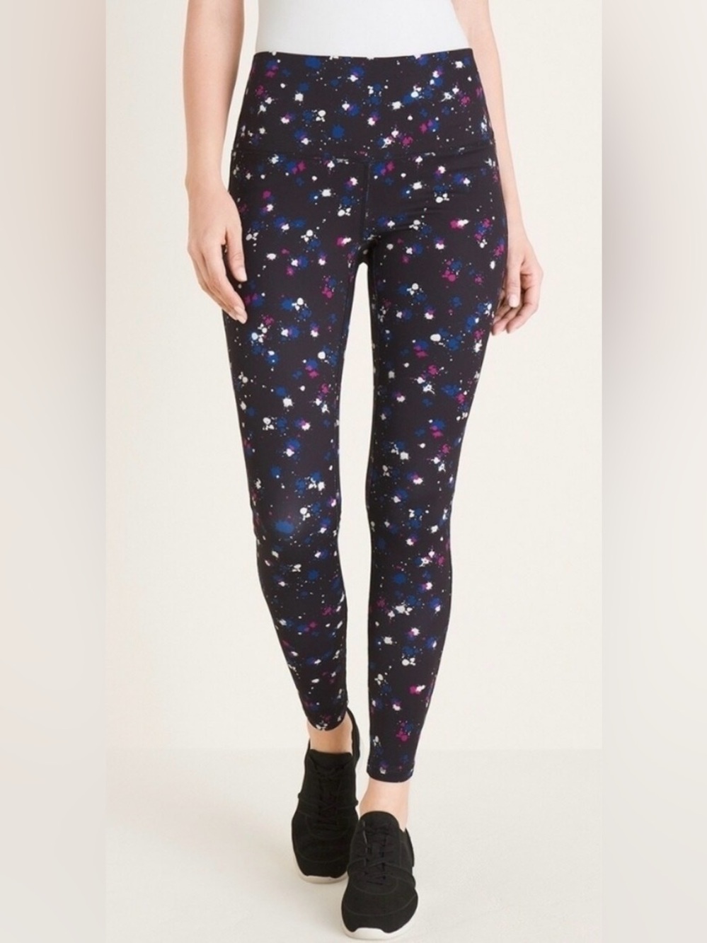 ✨NWT Chico's Black Leggings with Pink, Blue & White Splash Print Size 0R (4/6)